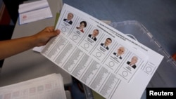 Ballots for Turkey's presidential and parliamentary elections are pictured at a polling station in Istanbul, June 24, 2018. 