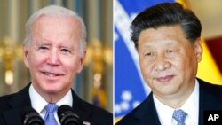 FILE - This combination image shows U.S. President Joe Biden in Washington, Nov. 6, 2021, and China's President Xi Jinping in Brasília, Brazil, Nov. 13, 2019.