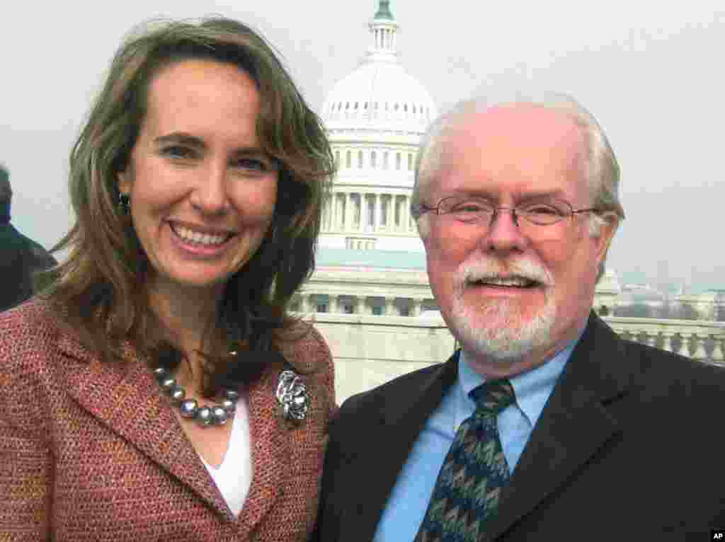 This February, 2010 photo provided by the office of Rep. Giffords shows the congresswoman with Ron Barber, district director for Giffords, right, who was also injured in the Tuscon incident. (AP)