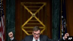Sen. Mark Warner, D-Va., speaks during a Senate Intelligence Committee hearing on Capitol Hill on Feb. 23, 2021 in Washington.