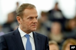 European Council President Donald Tusk speaks at the European Parliament in Strasbourg, eastern France, March 15, 2017.