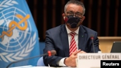 FILE - Tedros Adhanom Ghebreyesus, Director-General of the World Health Organization, attends a session on the coronavirus outbreak response of the WHO Executive Board in Geneva, Switzerland, Oct. 5, 2020. (Reuters)