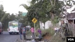 En el sitio en donde se registró la explosión mantienen una confrontación por el control de la región guerrilleros del Ejército de Liberación Nacional (ELN). Foto captura de video AFP.