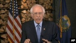 In this image from video, Sen. Bernie Sanders, I-Vt., speaks during the first night of the Democratic National Convention on Monday, Aug. 17, 2020. (Democratic National Convention via AP)