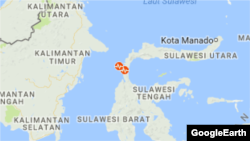 Peta Sulawesi dan letak episenter gempa. (Foto: Google)