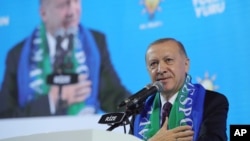 Turkish President Recep Tayyip Erdogan addresses his ruling party's supporters in the Black Sea city of Rize, Feb. 15, 2021.