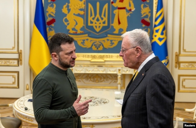 Ukrainian President Volodymyr Zelenskyy meets U.S. Special Envoy to Ukraine and Russia Keith Kellogg in Kyiv, Ukraine, Feb. 20, 2025.