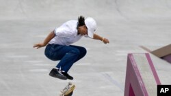 FILE - Alexis Sablone of the United States competes in the women's street skateboarding finals in Tokyo. The Tokyo Games are shaping up as a watershed for LGBTQ Olympians. Openly gay Sablone says 'it’s about time.'