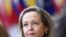FILE: Spanish Economy Minister Nadia Calvino arrives at a Eurozone finance ministers meeting in Brussels, Belgium March 14, 2022
