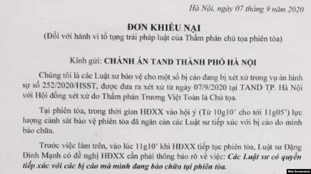 Đơn khiếu nại của các luật sư trong ngày đầu xét xử vụ Đồng Tâm.