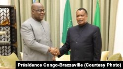 Président Felix Tshisekedi na bokutani na mokokani wa ye ya Congo Brazzaville, Denis Sassou N’Guesso na Oyo,Congo-Brazzaville, 1 féfrier 2020. (Présidence Congo-Brazzaville)