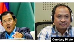 A side by side image of Prime Minister Hun Sen, left, and jailed political analyst Kim Sok. (Nem Sopheakpanha/VOA Khmer)