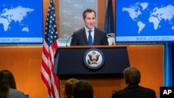 FILE — State Department spokesperson Matthew Miller answers questions during a news briefing, July 18, 2023, in Washington. 