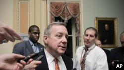 Assistant Majority Leader Sen. Dick Durbin, D-Ill., speaks with reporters in Washington. (File Photo)