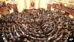 A general view of the first Egyptian parliament session after the revolution that ousted former President Hosni Mubarak, in Cairo, January 23, 2012