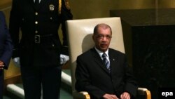 James Alix Michel, Président de la République des Seychelles, avant de prononcer son discours lors de la 70ème session de l'Assemblée générale des Nations Unies à New York, États-Unis, 29 septembre 2015. epa/ JASON SZENES