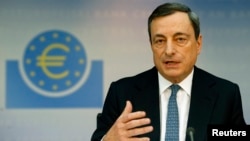 European Central Bank President Mario Draghi addresses the monthly ECB news conference in Frankfurt, Nov. 7, 2013.