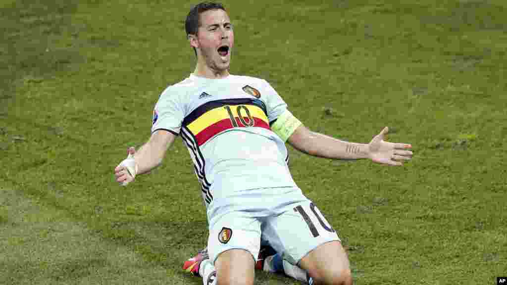 L&#39;attaquant belge Eden Hazard après avoir marqué son 3e&nbsp;but pours son équipe, le 26 juin,&nbsp;2016.