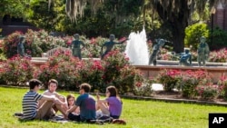 FILE - Florida State University students sit on the campus of Florida State University in Tallahassee, Florida, April 30, 2015. 