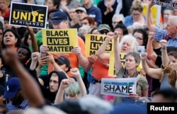 People protest in support of Philando Castile during a rally after a jury found St. Anthony Police Department officer Jeronimo Yanez not guilty of second-degree manslaughter in the death of Castile, in St. Paul, Minnesota, June 16, 2017.