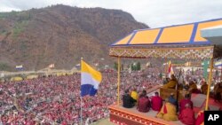 Tibetan spiritual leader the Dalai Lama, center, delivers teachings at the Thupsung Dhargyeling Monastery in Dirang, Arunachal Pradesh, India, April 6, 2017.