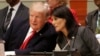 United States President Donald Trump speaks with U.S. Ambassador to the United Nations Nikki Haley before a meeting during the United Nations General Assembly at U.N. headquarters, Sept. 18, 2017.