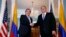 El secretario de Estado Mike Pompeo y el Canciller de Colombia, Carlos Holmes Trujillo, hablan sobre la relación entre sus países el miércoles 9 de octubre de 2019.