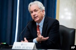 FILE -William Burns, nominee for Central Intelligence Agency director, testifies during his Senate Select Intelligence Committee confirmation hearing, February 24, 2021, on Capitol Hill in Washington.
