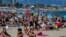 People enjoy the beach in Barcelona, Spain, July 18, 2020. 