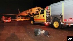 This photograph shows debris on the tarmac of Abha Regional Airport after an attack by Yemen's Houthi rebels in Abha, Saudi Arabia, June 12, 2019.