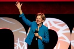 Democratic presidential candidate Sen. Elizabeth Warren of Massachusetts speaks at a "Care In Action" campaign rally, Feb. 18, 2020, in Las Vegas.
