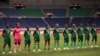 FILE - Players of Zambia line up for a photo before a women's soccer match against Brazil at the 2020 Summer Olympics, Tuesday, July 27, 2021, in Saitama, Japan. 