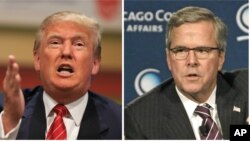 Republican presidential candidates Donald Trump, left, and Jeb Bush, right.