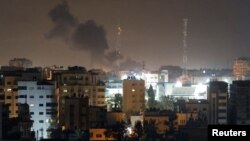 Smoke rises during Israeli airstrikes in Gaza City, Feb. 2, 2023.