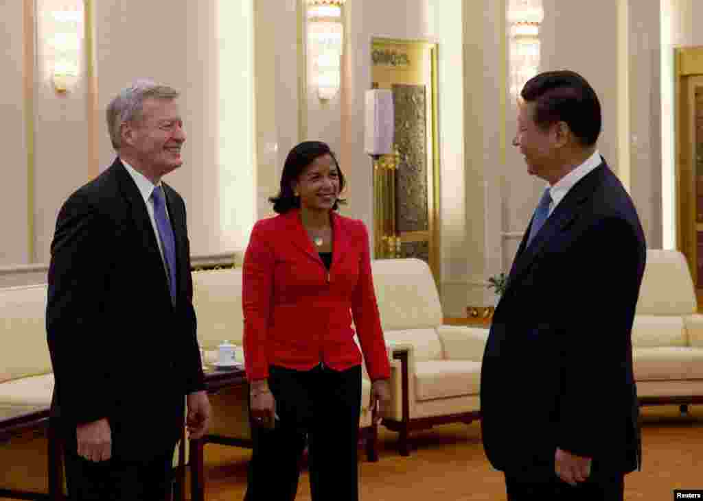 အမေရိကန်အမျိုးသားလုံခြုံရေးအကြံပေး Susan Rice နဲ့ တရုတ်သမ္မတ ရှီကျင်းပင်တို့ တွေ့ဆုံစဉ်