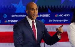 Democratic presidential candidate Senator Cory Booker speaks during the fifth 2020 campaign debate at the Tyler Perry Studios in Atlanta, Nov. 20, 2019.