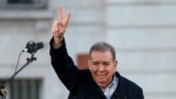 FILE - Venezuelan opposition leader Edmundo Gonzalez waves to supporters at Puerta del Sol in Madrid, Spain, Sept. 28, 2024.