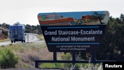 FILE - The entrance to Grand Staircase-Escalante National Monument is seen outside of Escalante, Utah, May 17, 2017. 