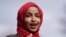 FILE - In this April 20, 2021, photo, Rep. Ilhan Omar, D-Minn., speaks in Brooklyn Center, Minn.