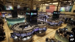 Floor of the New York Stock Exchange is empty of traders, lower Manhattan, Oct. 29, 2012.
