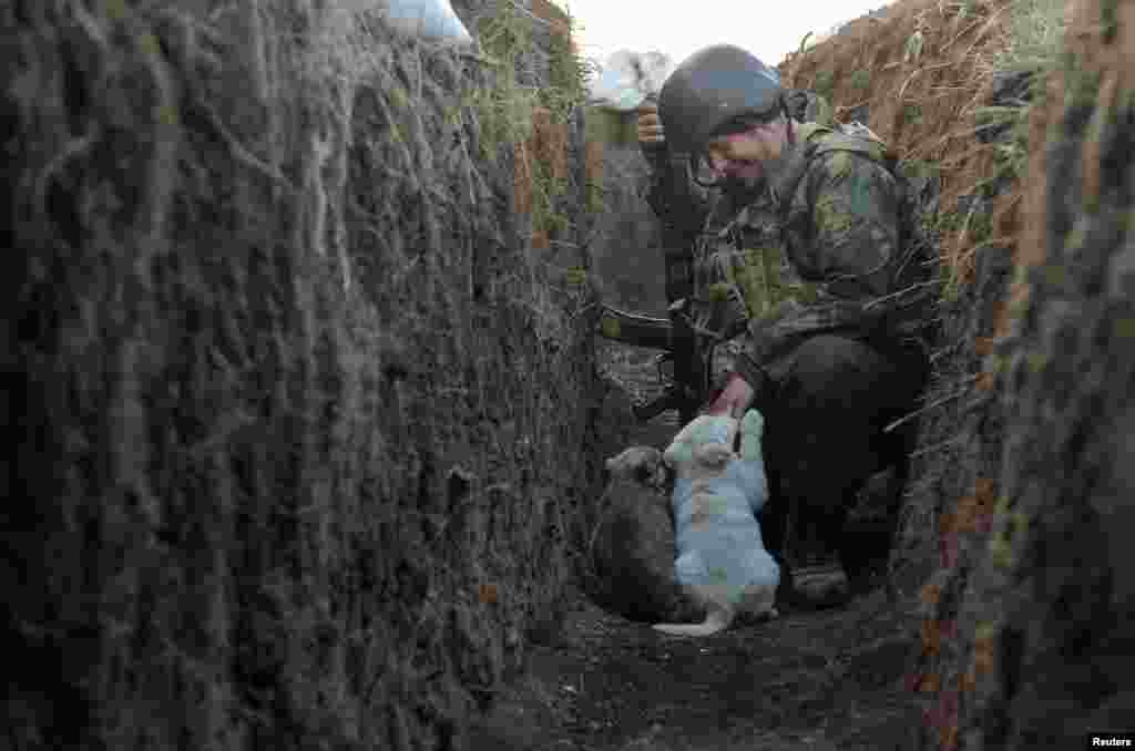 Ukrayna -&nbsp; Donetsk bölgəsində Ukrayna silahlı qüvvələrinin hərbi qulluqçusu Volodimir Rusiyanın dəstəklədiyi separatçılar arasında təmas xətti boyu mövqelərdə göstərilir.&nbsp;