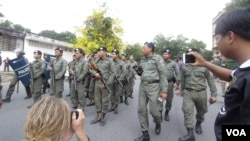 FILE PHOTO - Armed authority was deployed near the National Assembly blocking unionists and workers from protesting on Labor Day, Phnom Penh, Cambodia, May 1, 2017. (Khan Sokummono/VOA Khmer