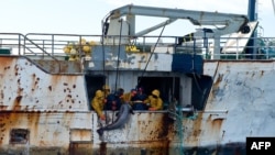 FILE - A handout photo released on Jan. 14, 2015 by New Zealand Defense Force shows the "Kunlun" fishing vessel in the Southern Ocean. (AFP New Zealand Defense Force /CPL Amanda McErlich)