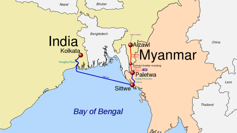 Menurut proyek Kalatan, ada perdagangan antara India dan Myanmar melalui Pelabuhan Sittwe