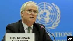 Britain's Ambassador to the U.N. Mark Lyall Grant addresses a news conference at the United Nations offices at Gigiri in Kenya's capital Nairobi, May 25, 2011