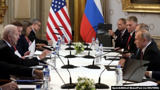 Switzerland, Geneva, Russian President Vladimir Putin and U.S. President Joe Biden attend a meeting at Villa La Grange