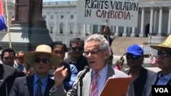 Rep. Alan Lowenthal (D-CA) ​addresses Cambodian-American protesters who called for the United States' intervention to put an end to human rights violations in Cambodia, Washington D.C., Friday June 10, 2016.