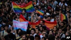Turkey's lesbian, gay, bisexual, trans and intersex activists march despite a ban, in Istanbul, July 1, 2018. 