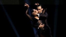 Juan David Vargas and Paulina Mejia, representing the city of Cali, Colombia, perform during the Stage style final round at the Tango World Championship in Buenos Aires, Argentina August 21, 2019.