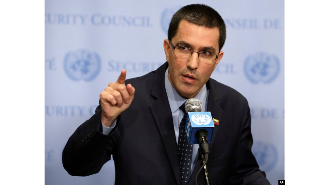 Venezuela's Minister of Foreign Affairs Jorge Arreaza speaks to reporters at United Nations headquarters, Aug. 25, 2017.